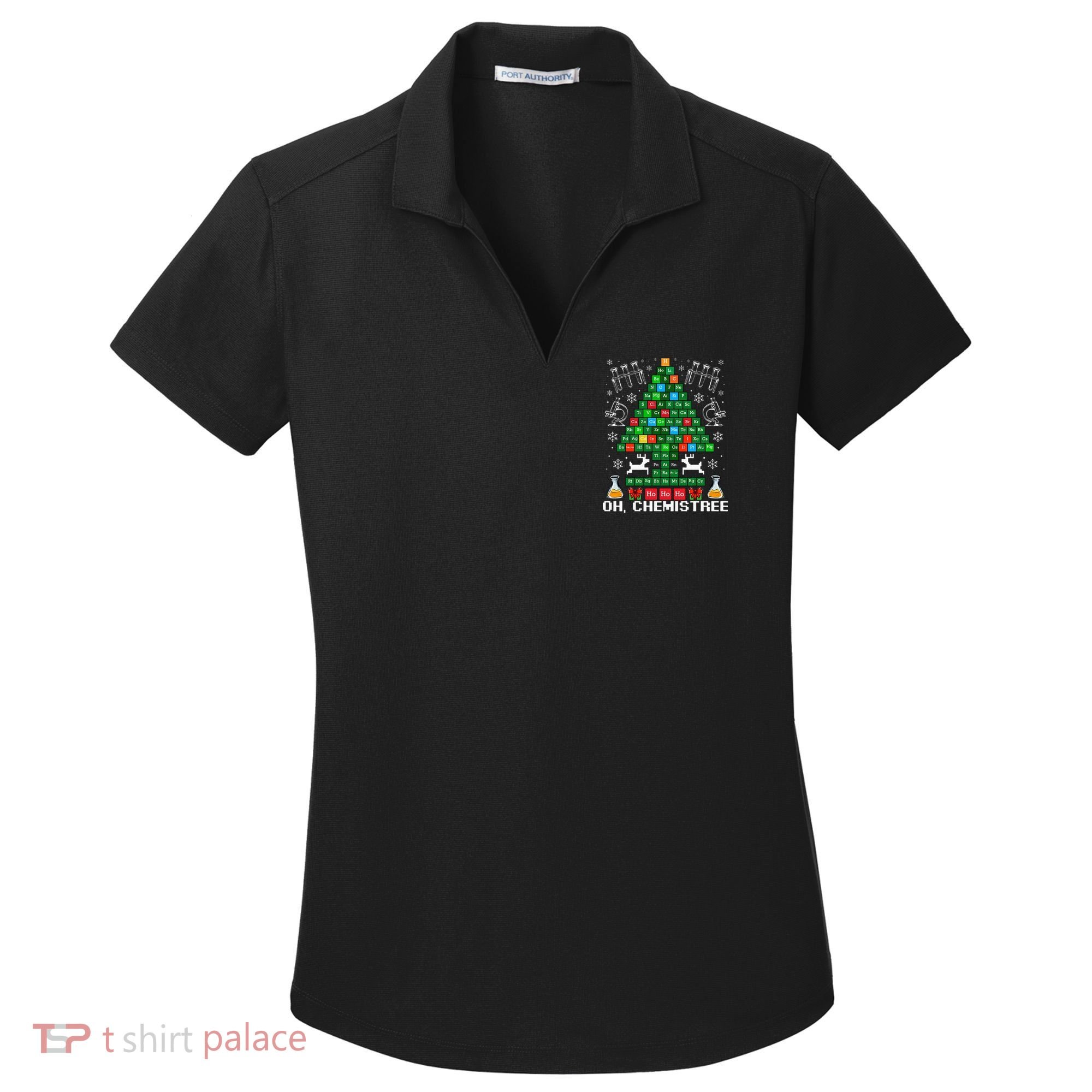 Oh Chemistree Christmas Chemistry Science Periodic Table Women's Dry Zone Grid Polo