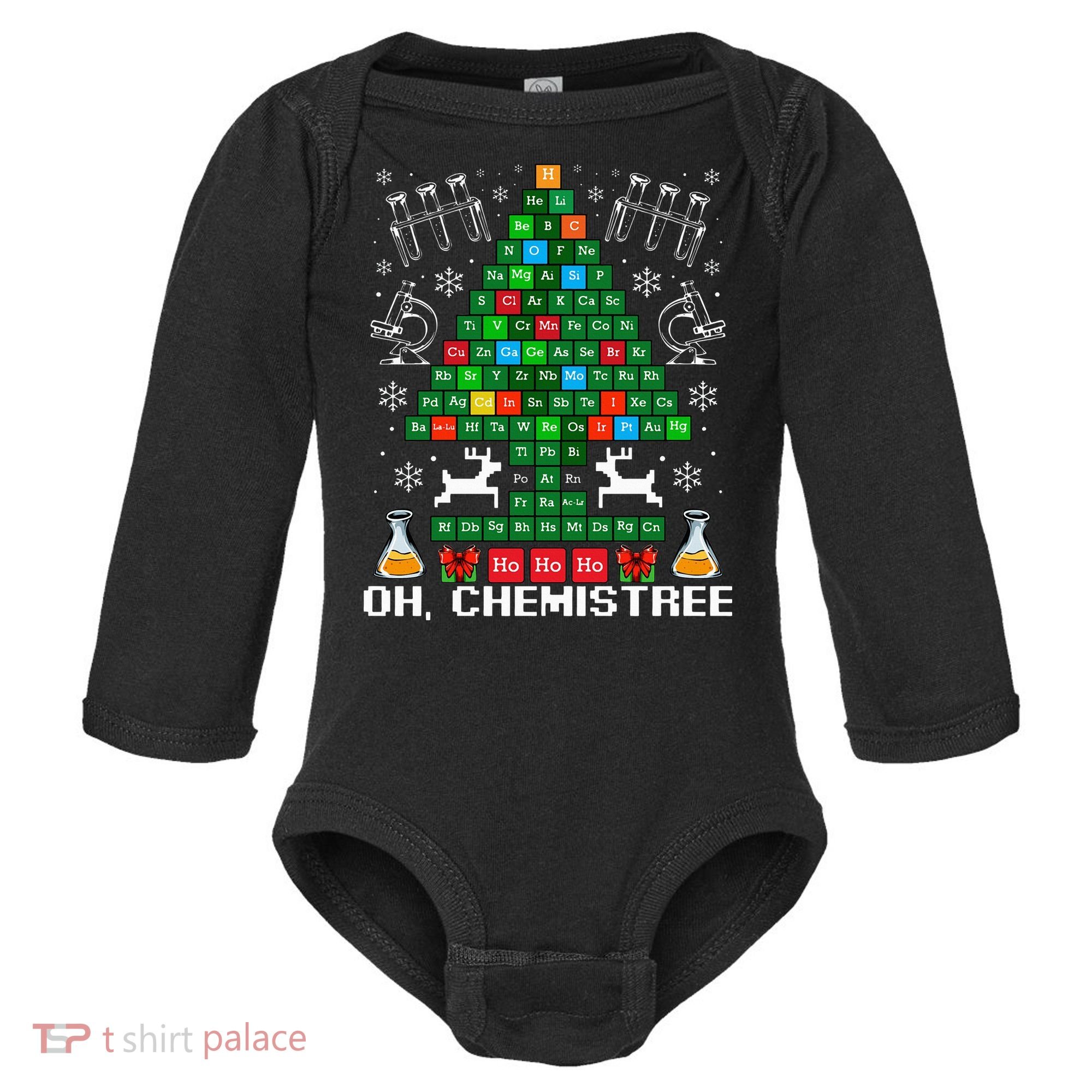 Oh Chemistree Christmas Chemistry Science Periodic Table Baby Long Sleeve Bodysuit