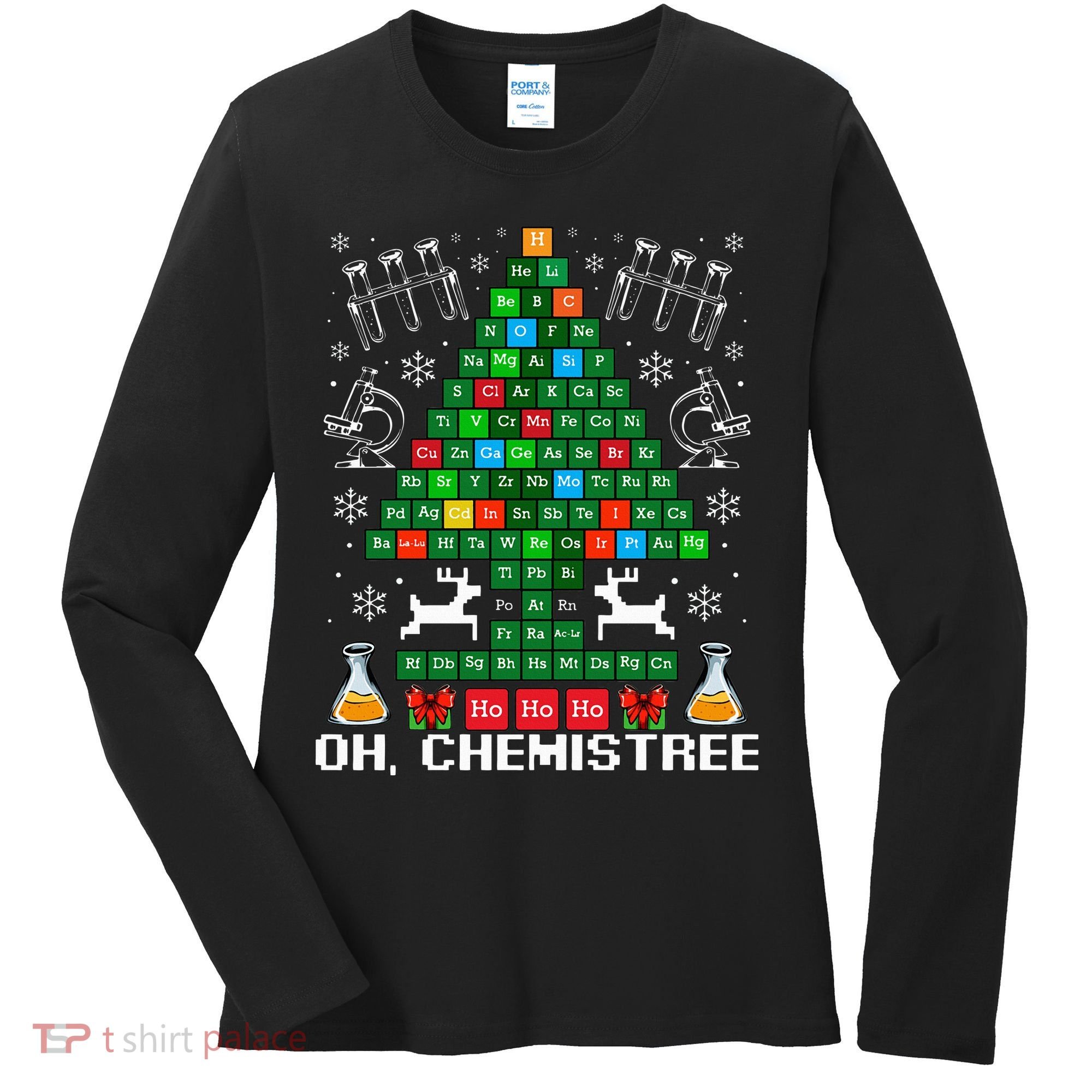 Oh Chemistree Christmas Chemistry Science Periodic Table Women's Long Sleeve Shirt