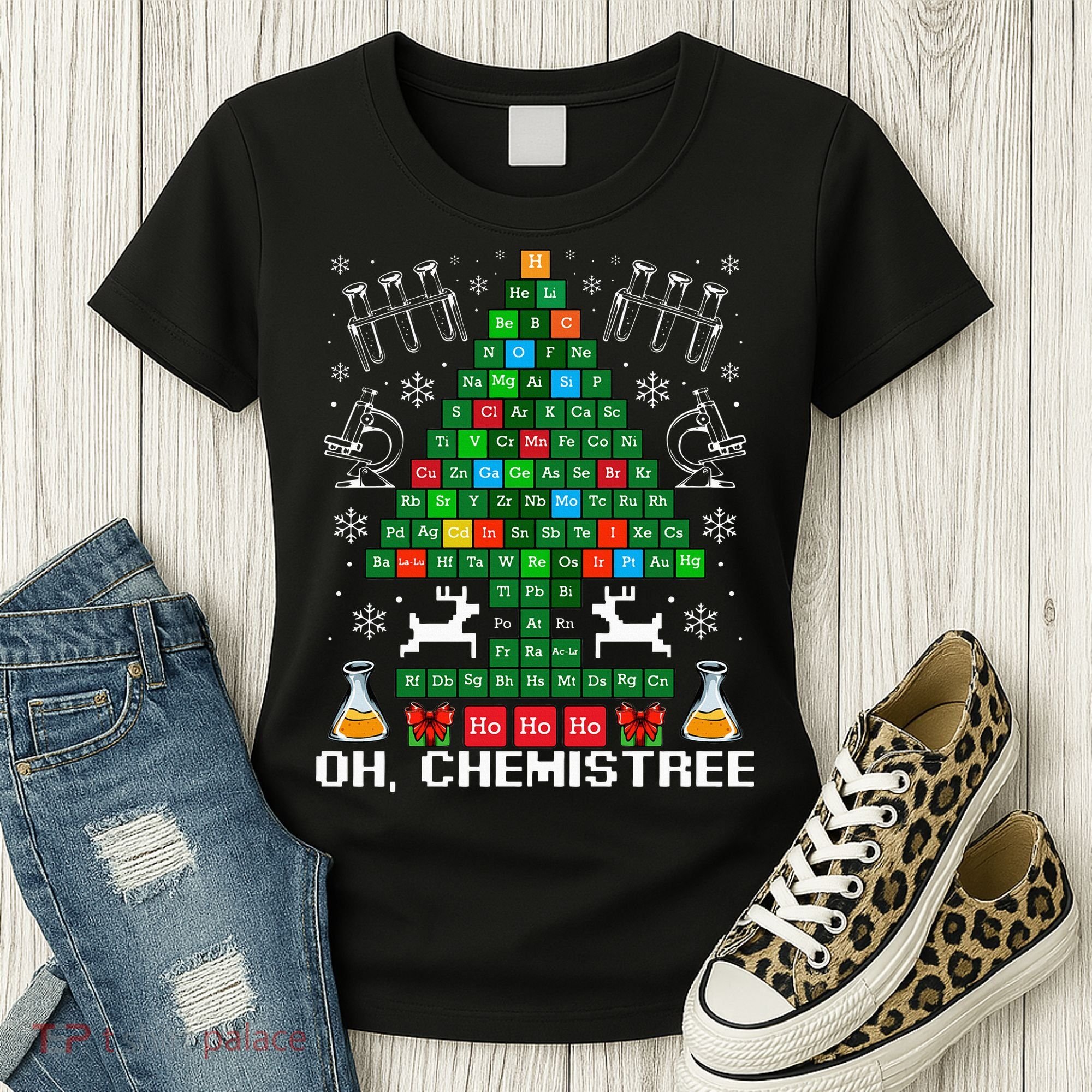 Oh Chemistree Christmas Chemistry Science Periodic Table Women's T-Shirt