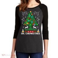 Oh Chemistree Christmas Chemistry Science Periodic Table Women's Tri-Blend 3/4-Sleeve Raglan Shirt thumb 2
