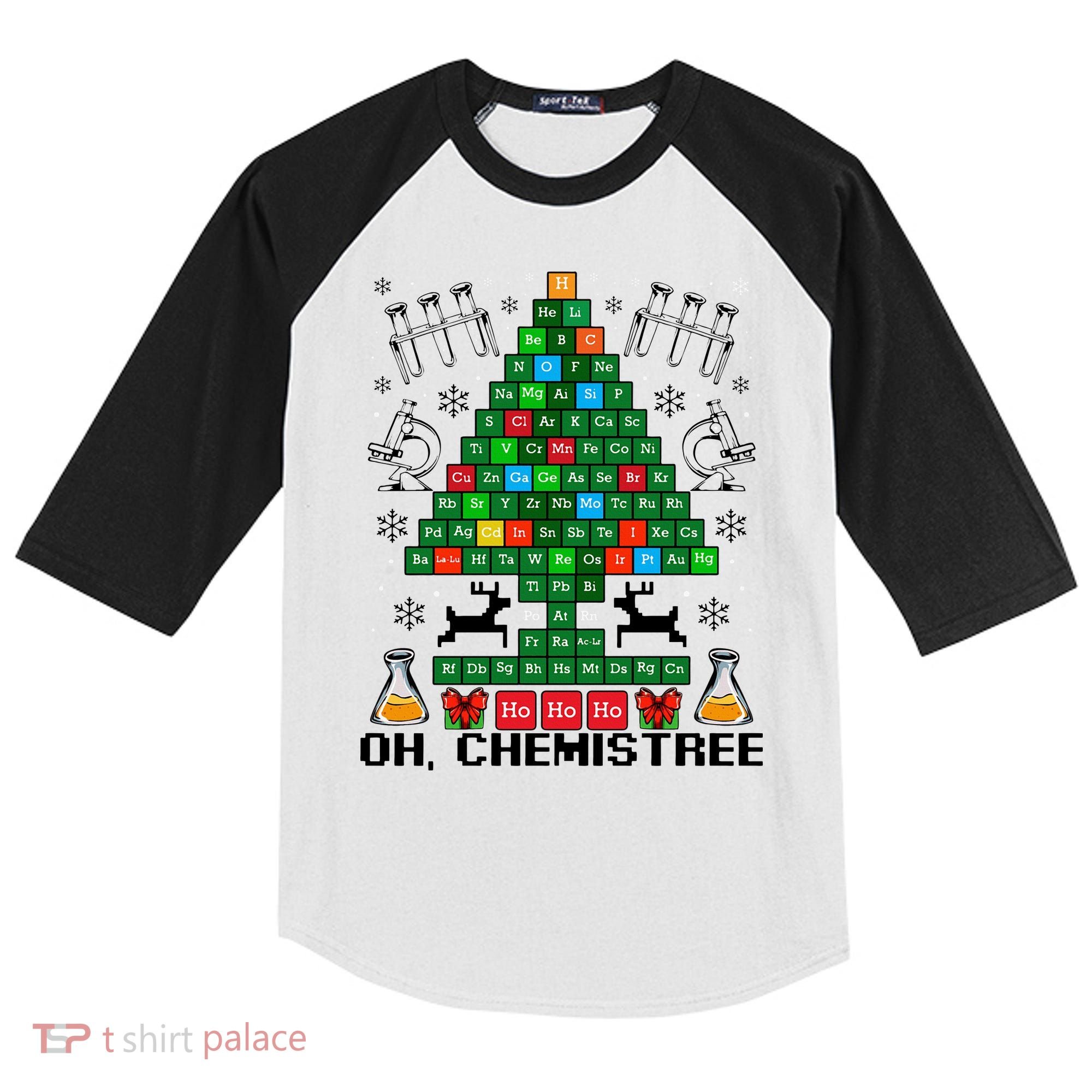 Oh Chemistree Christmas Chemistry Science Periodic Table Kids Colorblock Raglan Jersey