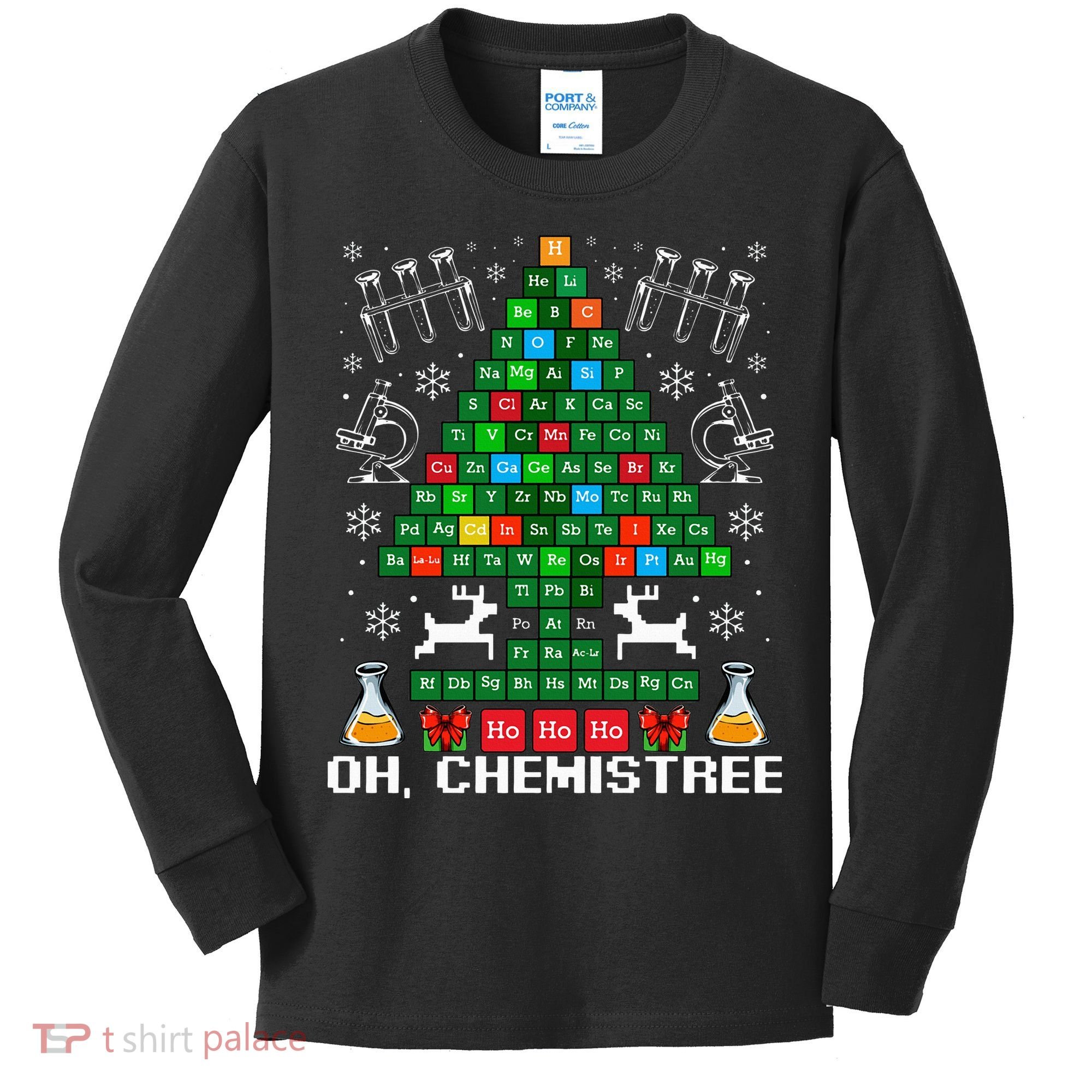Oh Chemistree Christmas Chemistry Science Periodic Table Kids Long Sleeve Shirt
