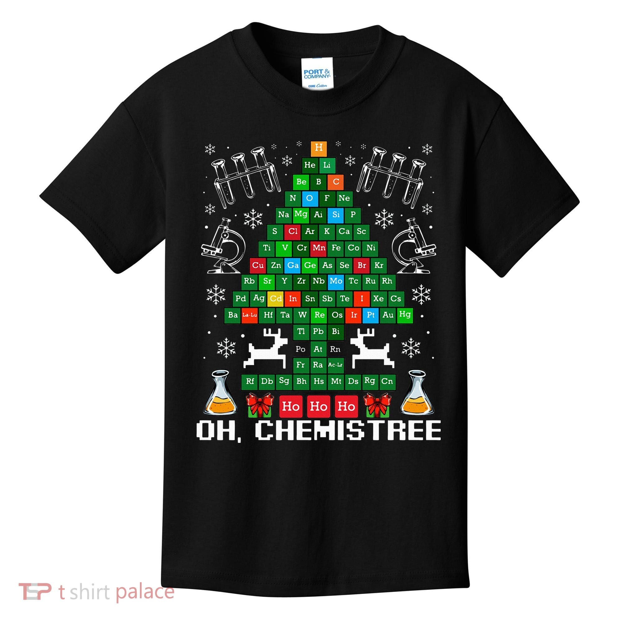 Oh Chemistree Christmas Chemistry Science Periodic Table Kids T-Shirt