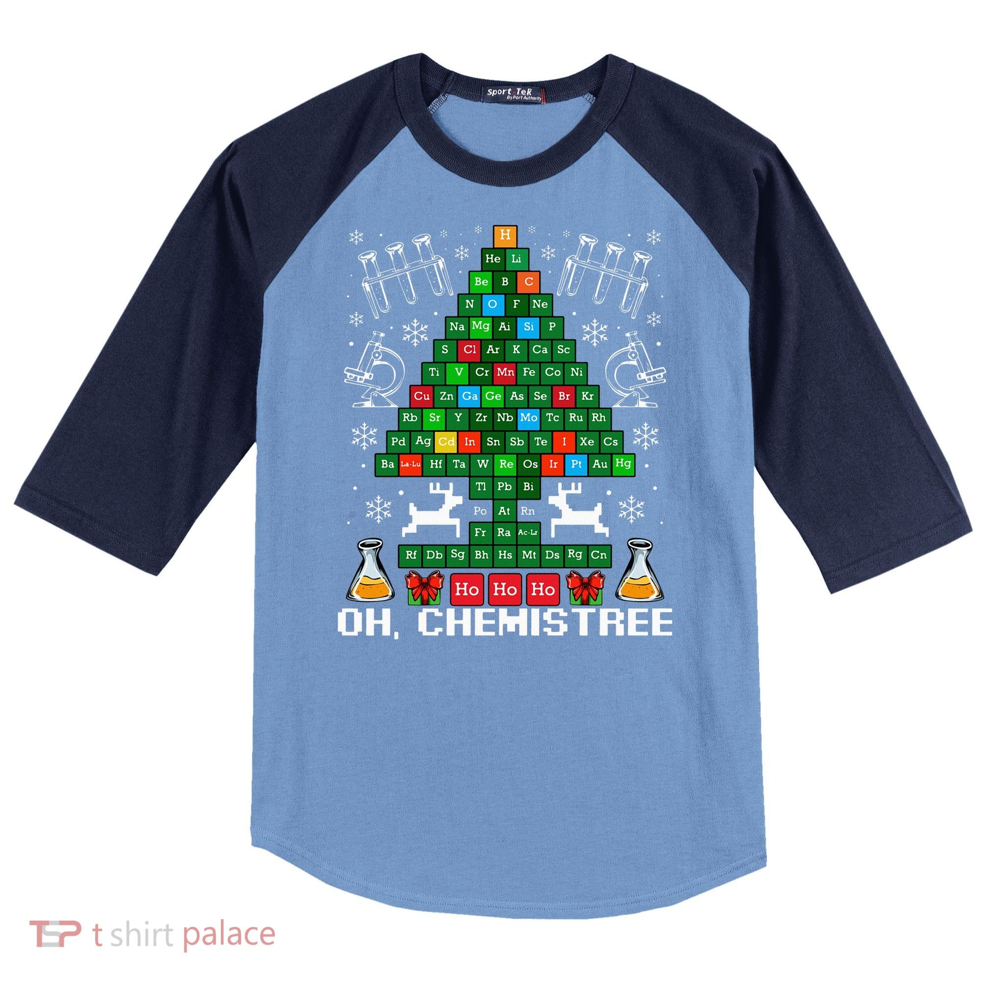 Oh Chemistree Christmas Chemistry Science Periodic Table Raglan Baseball Sleeve Shirt