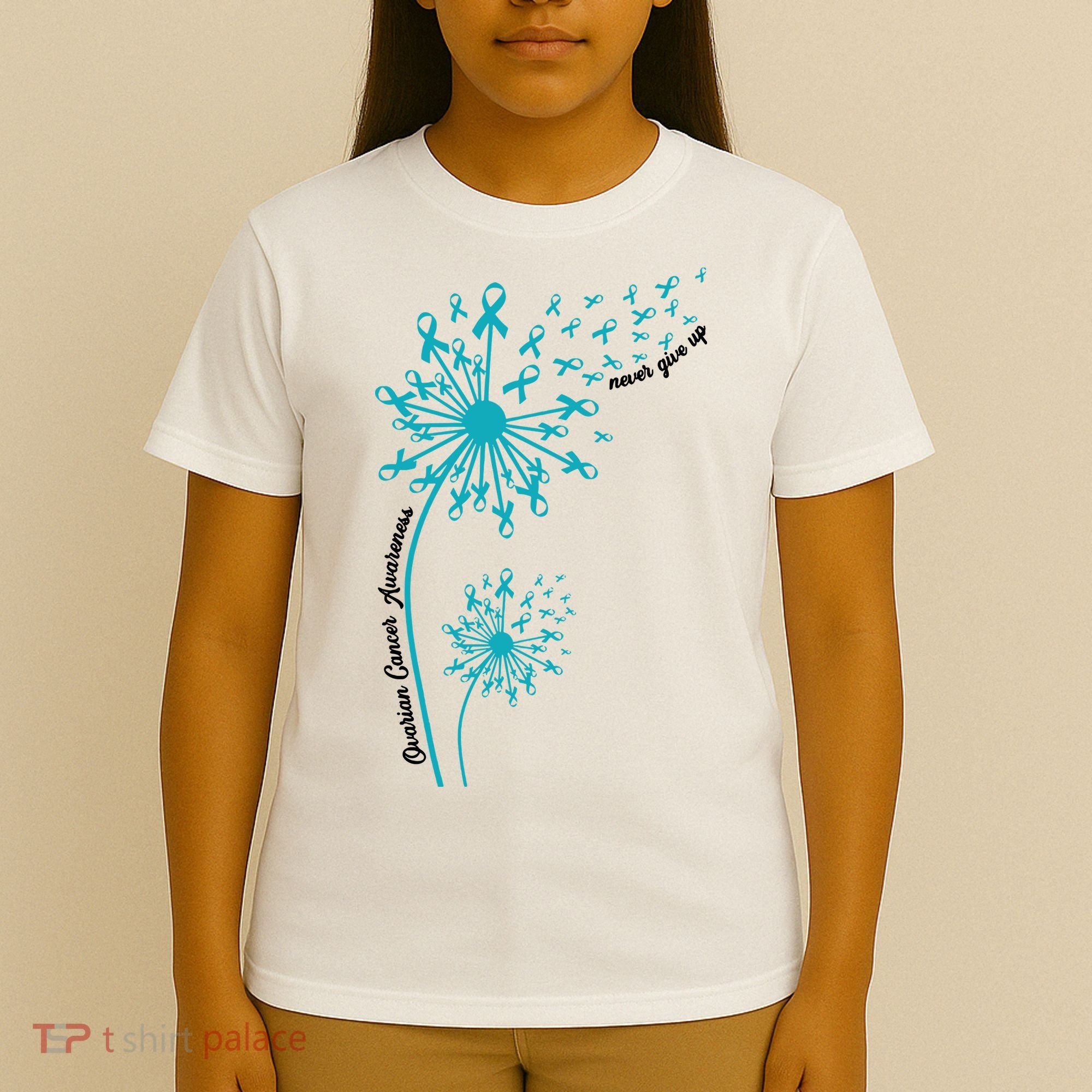 Ovarian Cancer Dandelion Teal Ribbon Ovarian Cancer Ovarian Survivor T-Shirt