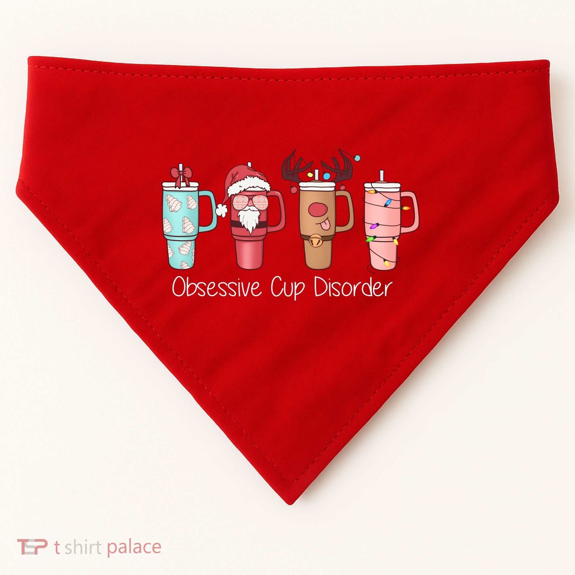 Obsessive Cup Disorder Cute Christmas Funny USA-Made Doggie Bandana