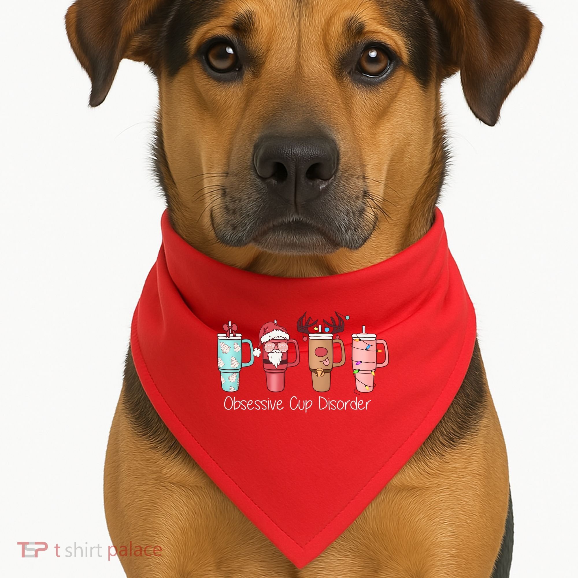 Obsessive Cup Disorder Cute Christmas Funny USA-Made Doggie Bandana