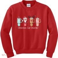 Obsessive Cup Disorder Cute Christmas Funny Kids Sweatshirt thumb 0