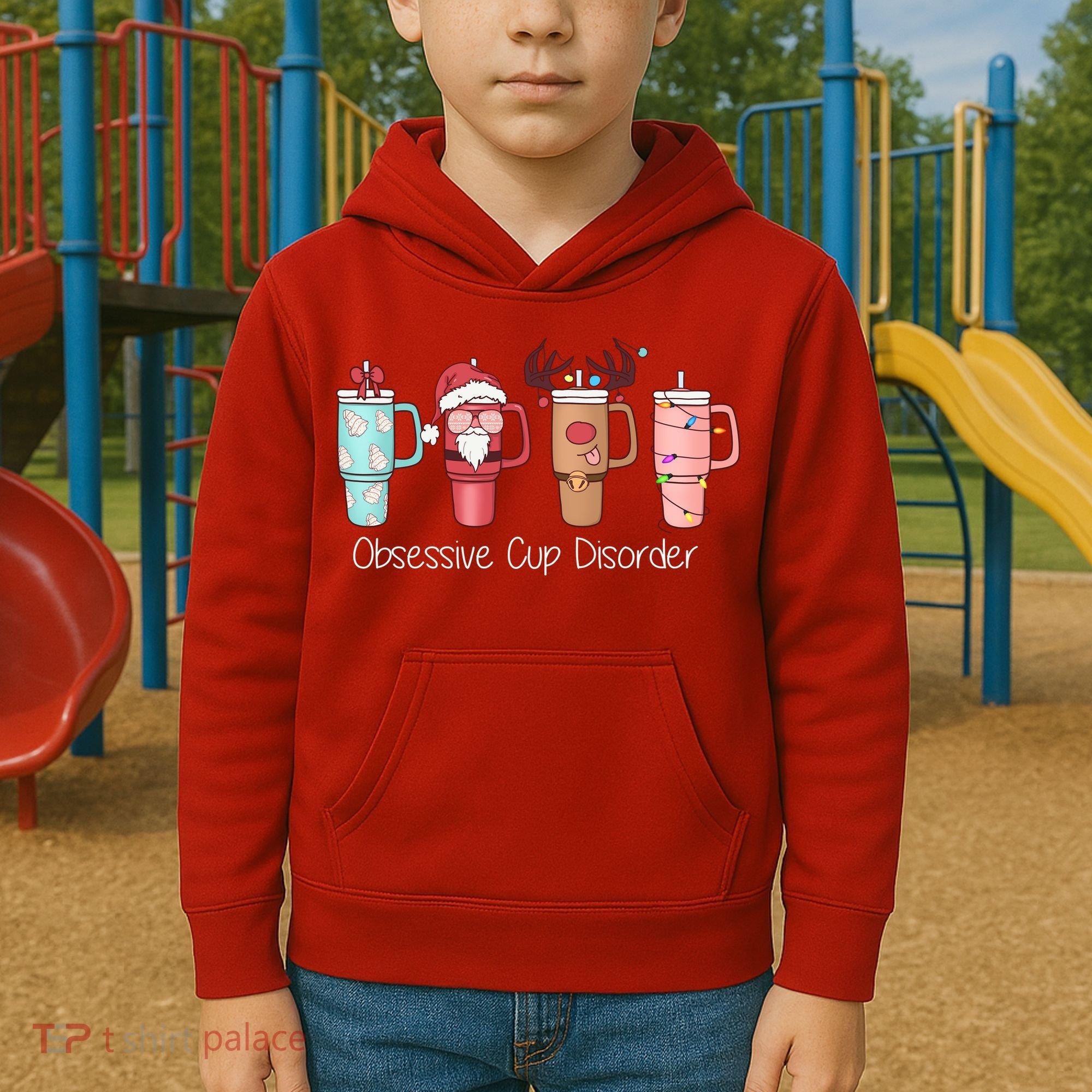 Obsessive Cup Disorder Cute Christmas Funny Kids Hoodie