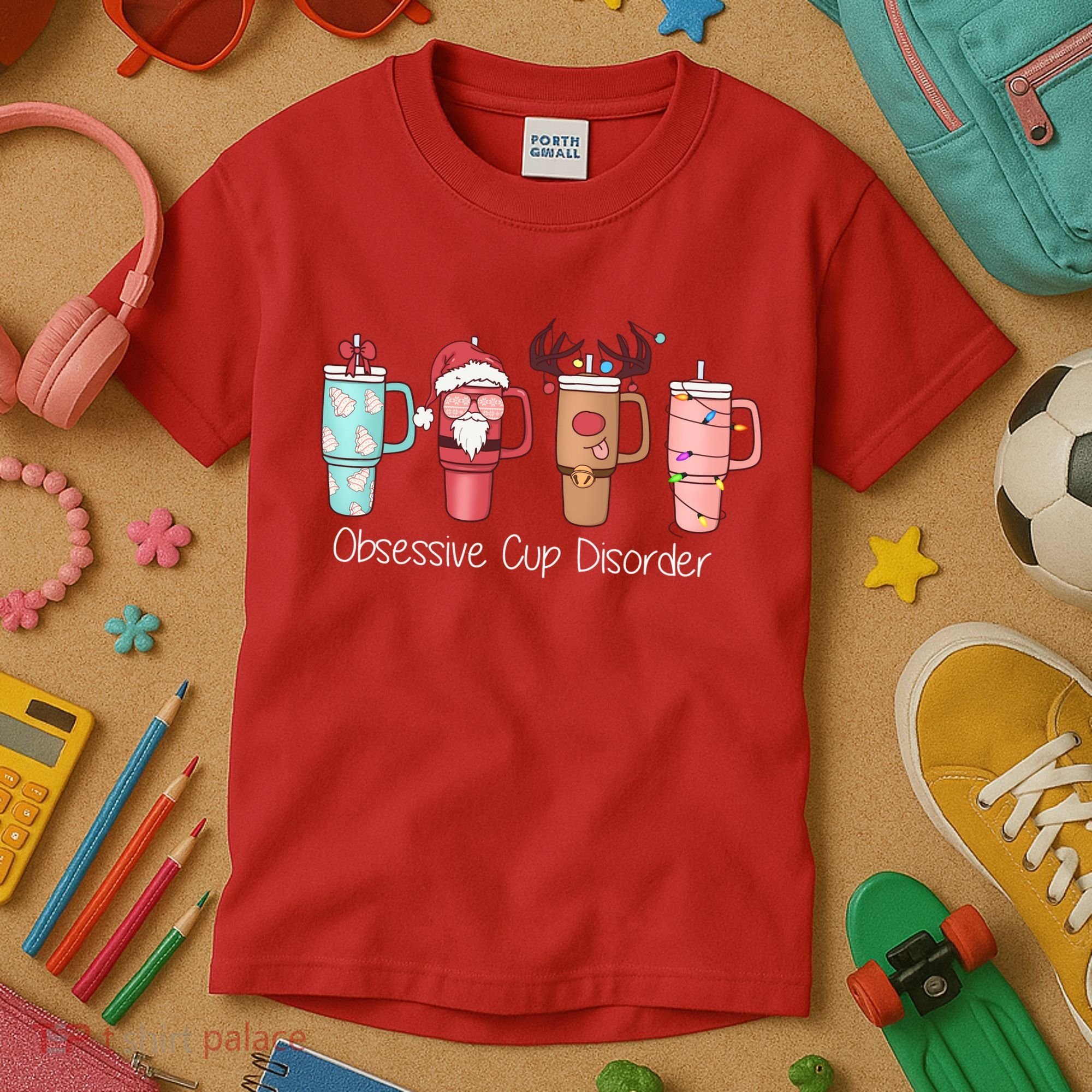 Obsessive Cup Disorder Cute Christmas Funny Kids T-Shirt