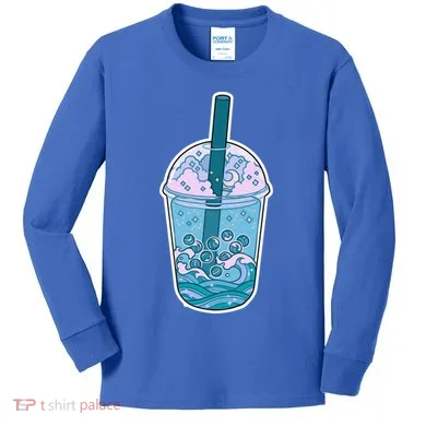 Ocean Waves Boba Tea Kids Long Sleeve Shirt