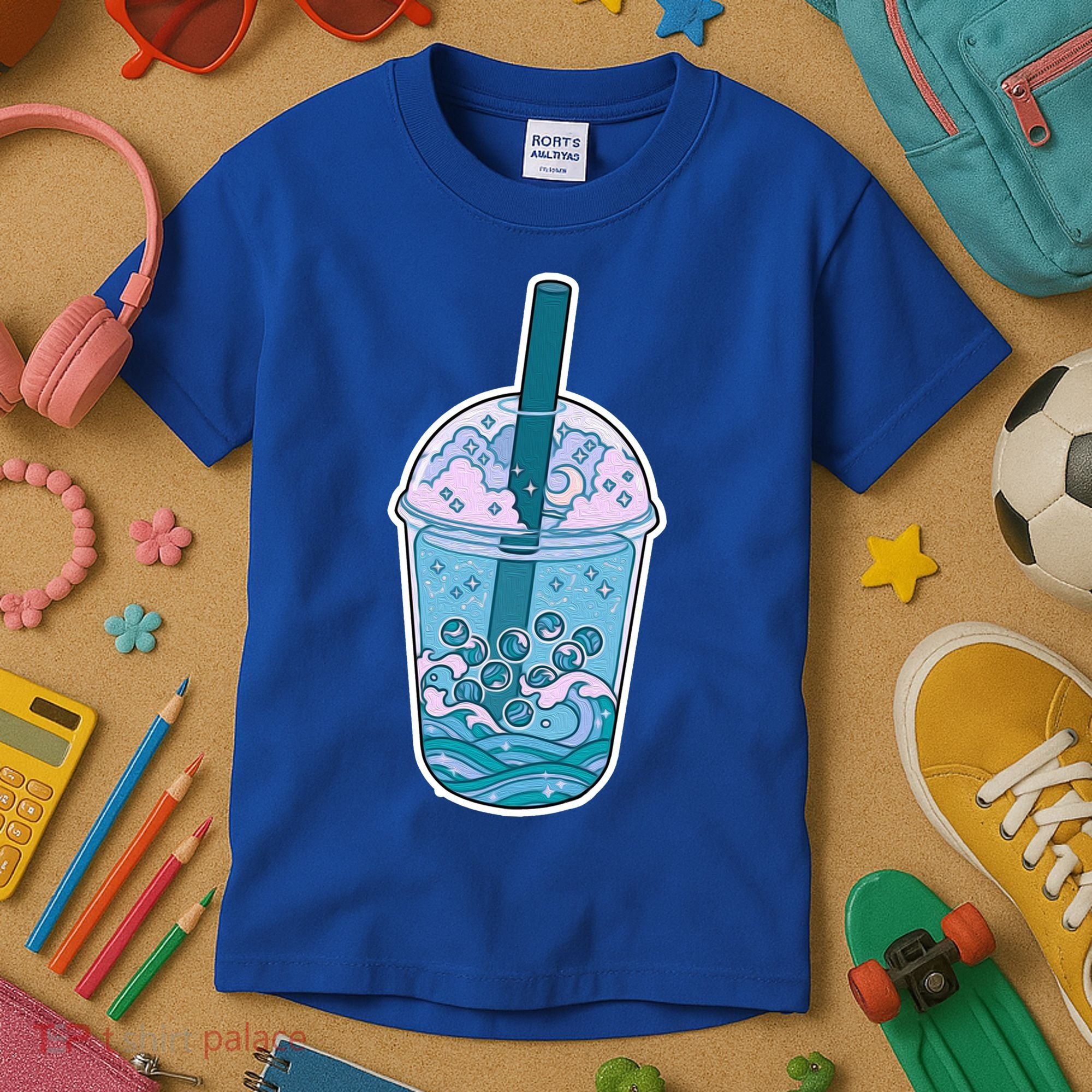 Ocean Waves Boba Tea Kids T-Shirt
