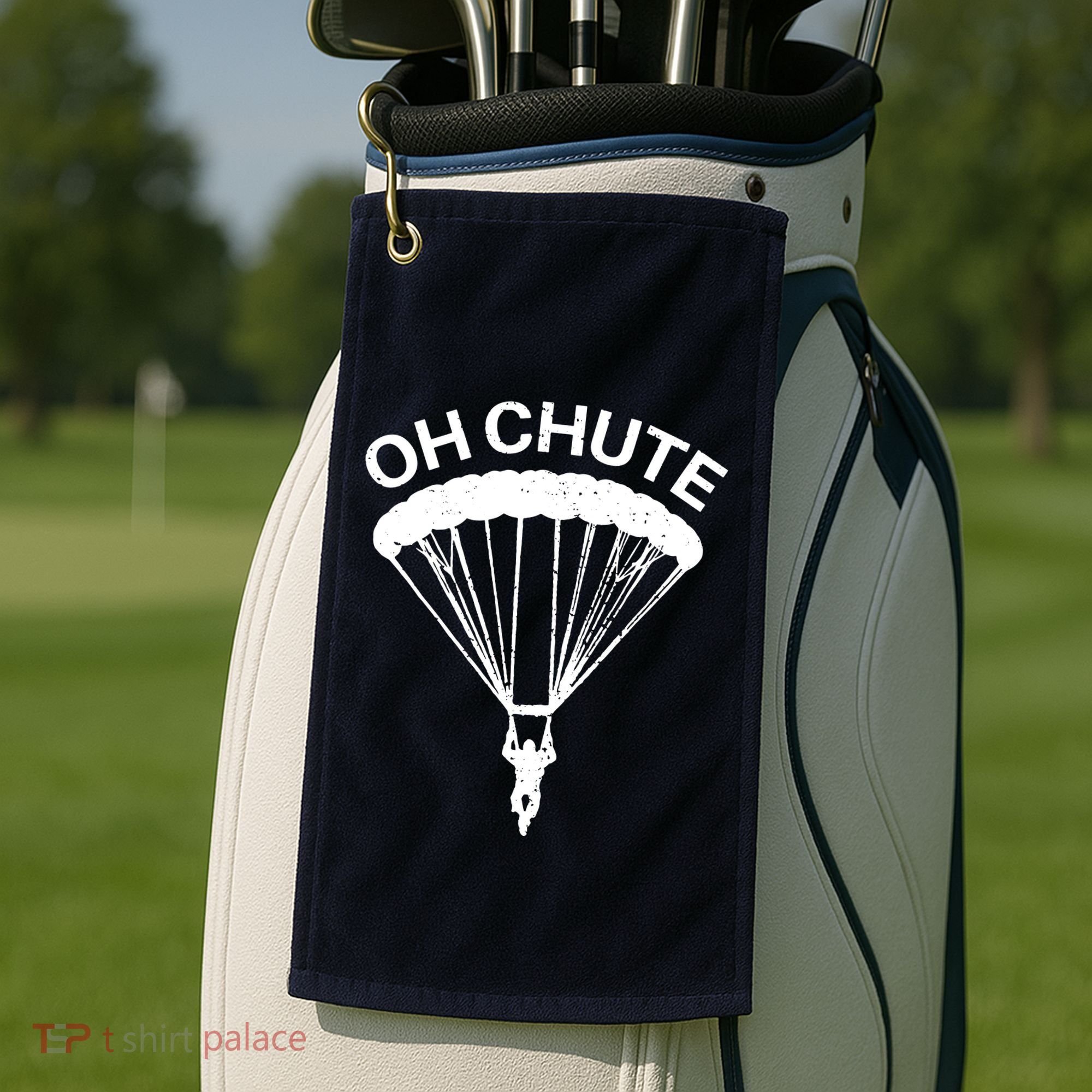 Oh Chute Funny Skydiving Gift For Skydiver Parachute Jumping Golf Towel