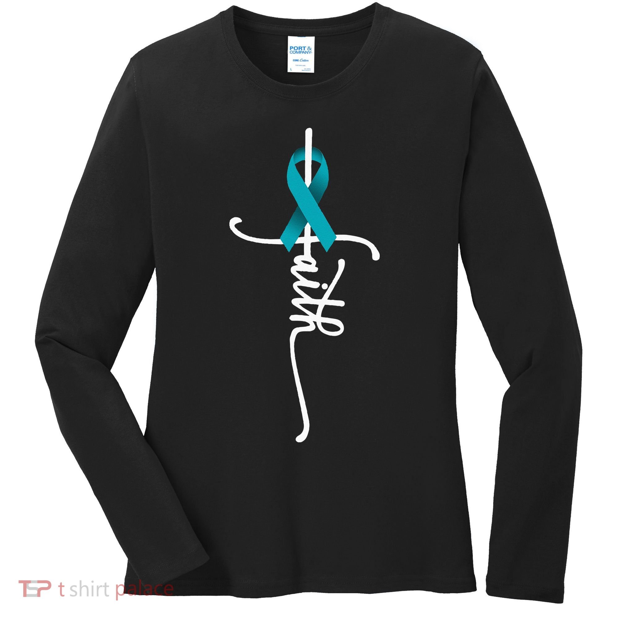 Ovarian Cancer Faith Ovarian Cancer Awareness Support Women's Long Sleeve Shirt