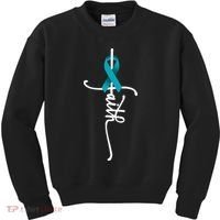Ovarian Cancer Faith Ovarian Cancer Awareness Support Kids Sweatshirt thumb 0