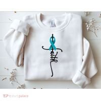 Ovarian Cancer Faith Ovarian Cancer Awareness Support Sweatshirt thumb 2