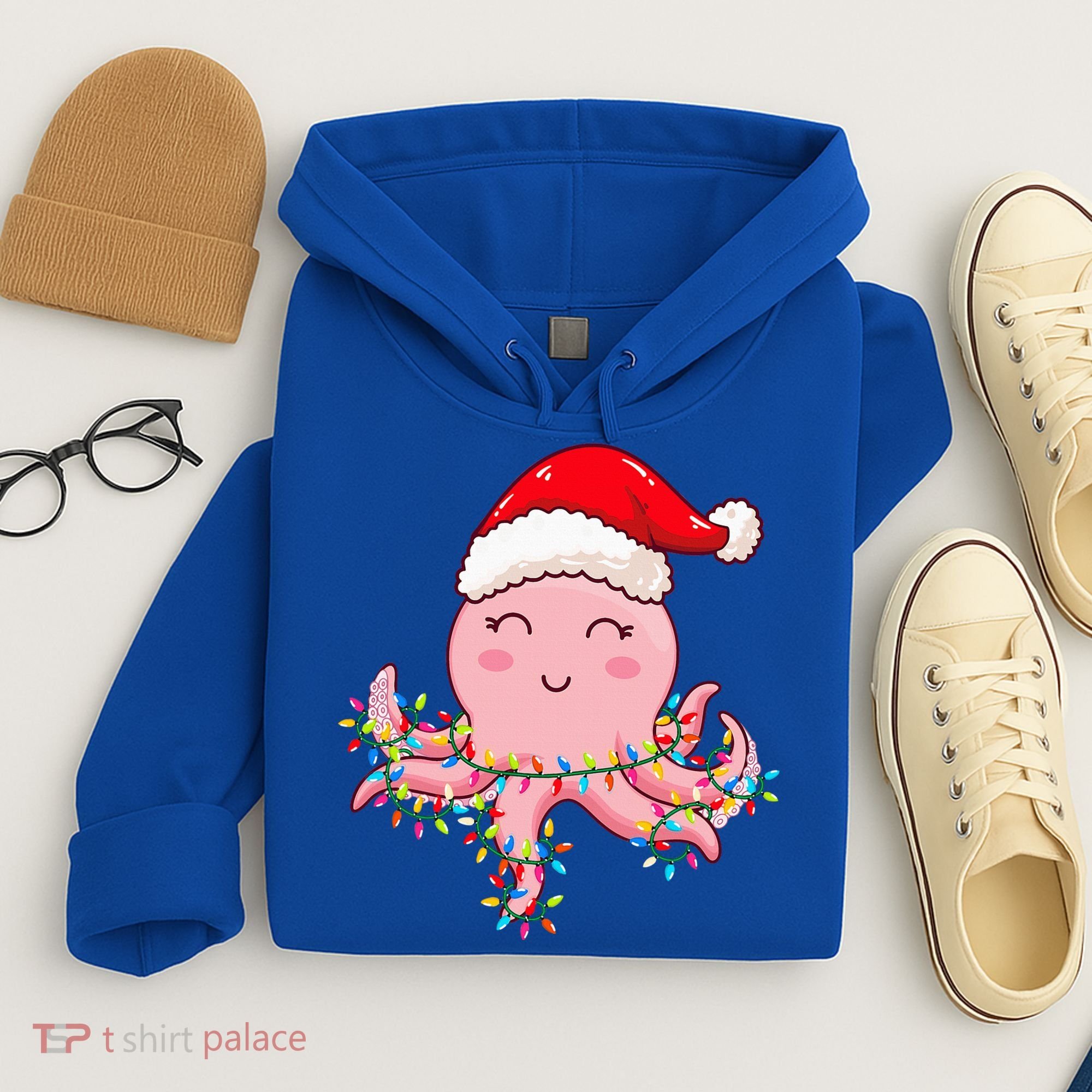 Octopus Christmas Hat Festive Holiday Gift for Octopus Lovers Hoodie