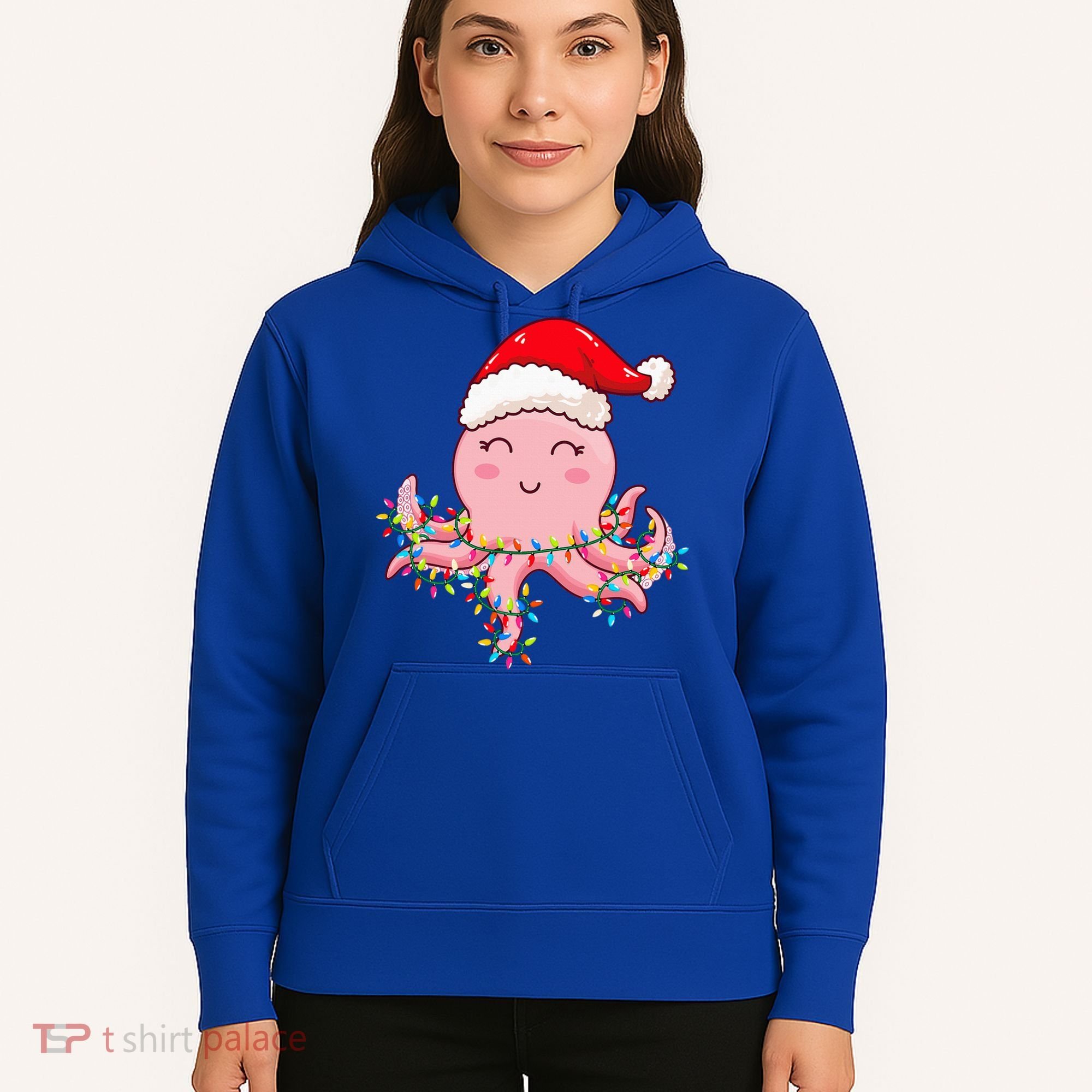 Octopus Christmas Hat Festive Holiday Gift for Octopus Lovers Hoodie
