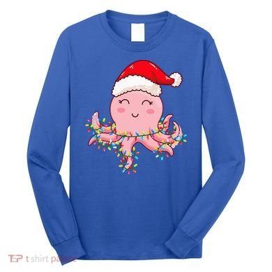 Octopus Christmas Hat Festive Holiday Gift for Octopus Lovers Long Sleeve Shirt