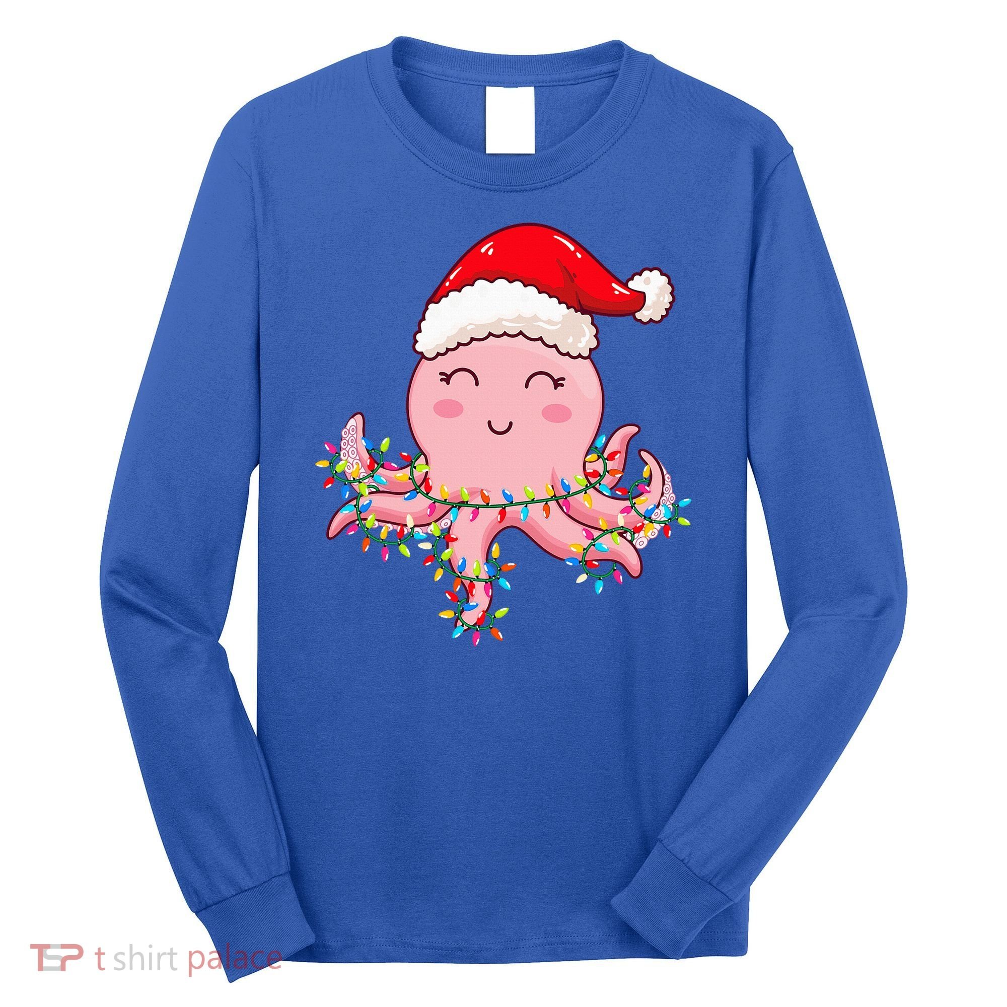 Octopus Christmas Hat Festive Holiday Gift for Octopus Lovers Long Sleeve Shirt