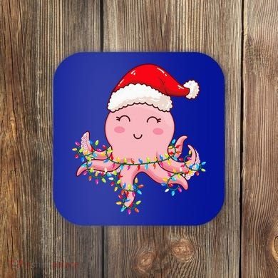 Octopus Christmas Hat Festive Holiday Gift for Octopus Lovers Coaster