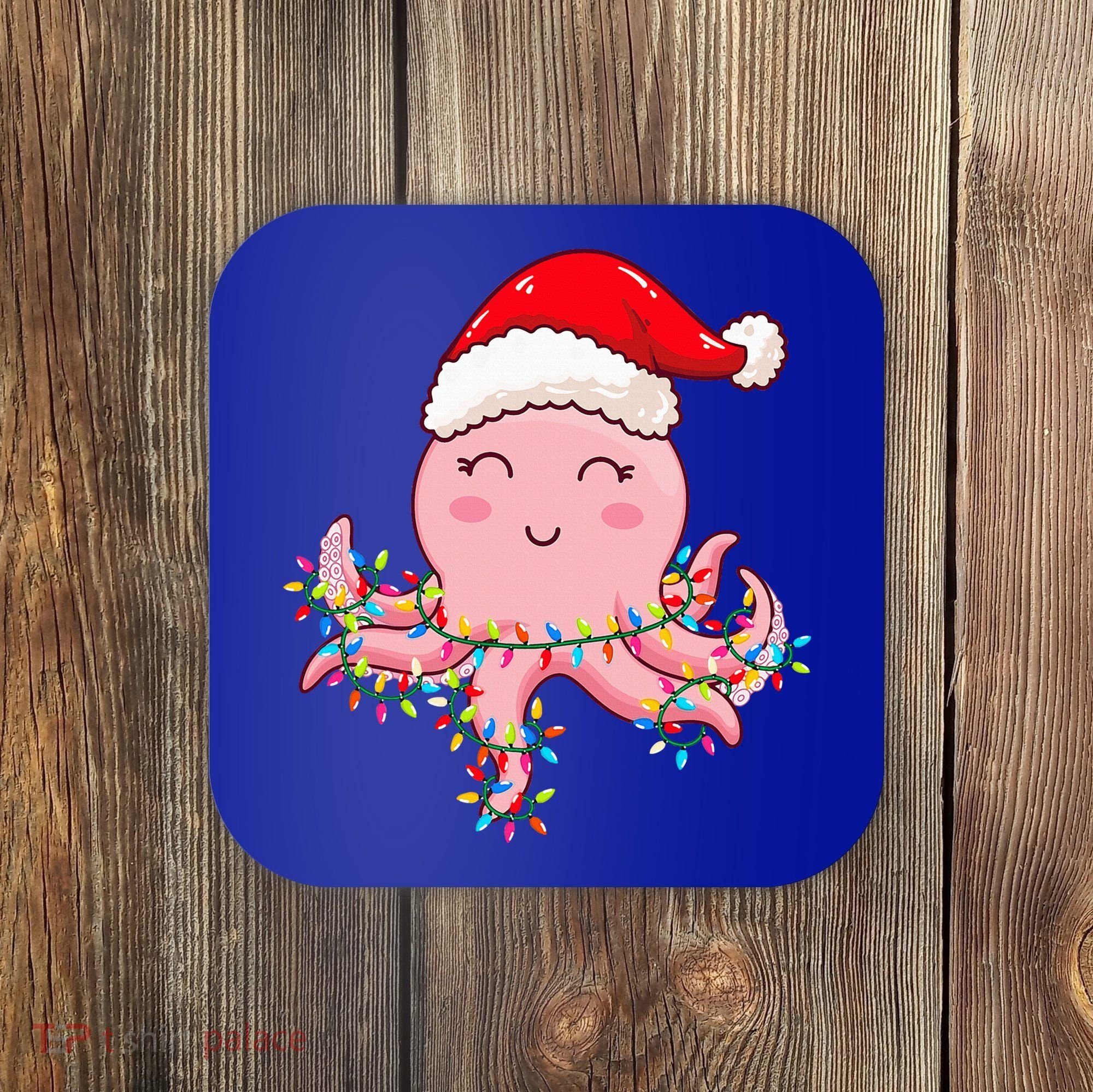Octopus Christmas Hat Festive Holiday Gift for Octopus Lovers Coaster