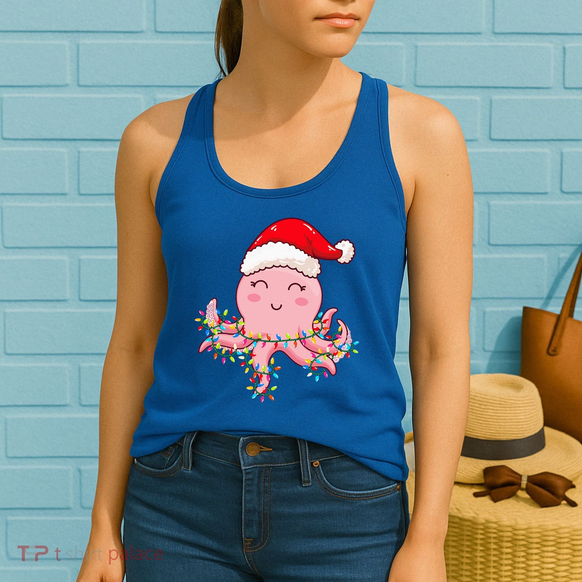 Octopus Christmas Hat Festive Holiday Gift for Octopus Lovers Women's Tank Top