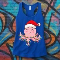 Octopus Christmas Hat Festive Holiday Gift for Octopus Lovers Women's Tank Top thumb 3
