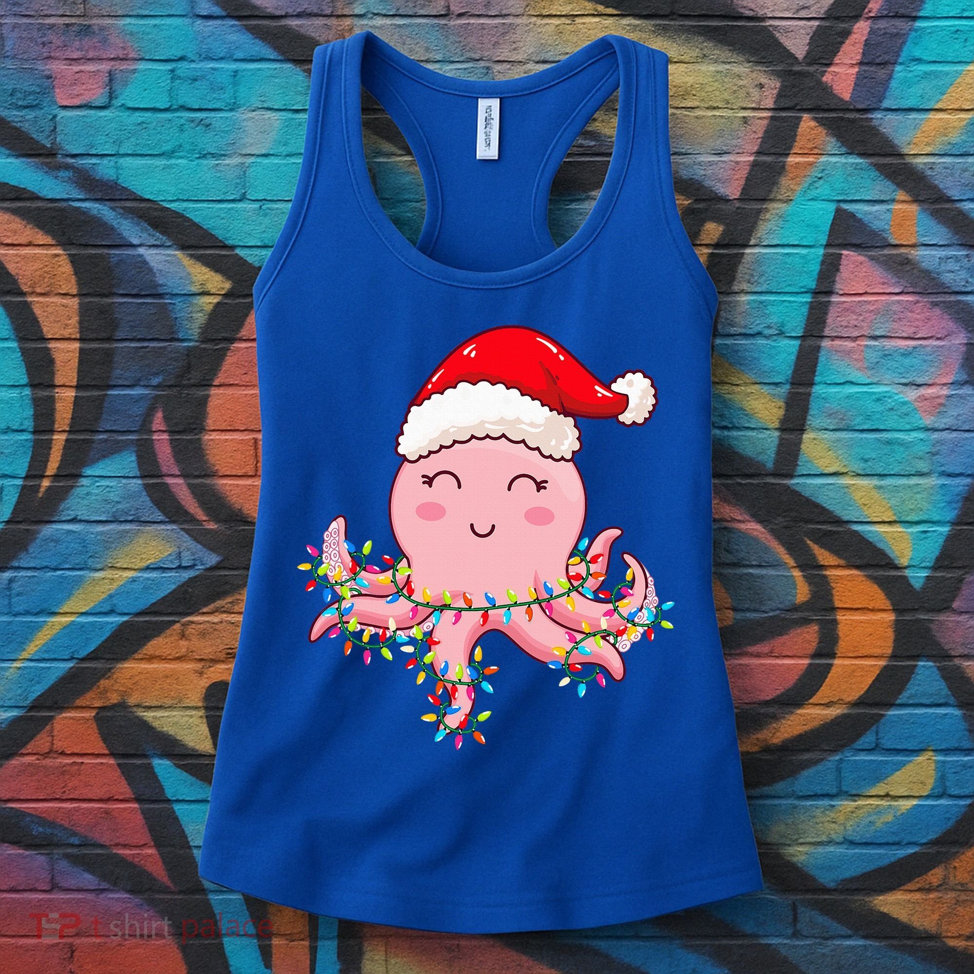 Octopus Christmas Hat Festive Holiday Gift for Octopus Lovers Women's Tank Top
