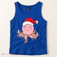 Octopus Christmas Hat Festive Holiday Gift for Octopus Lovers Tank Top thumb 2