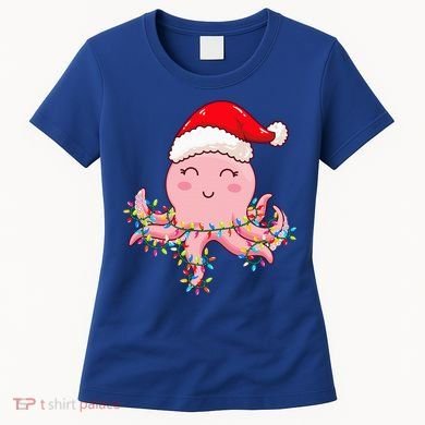 Octopus Christmas Hat Festive Holiday Gift for Octopus Lovers Women's T-Shirt