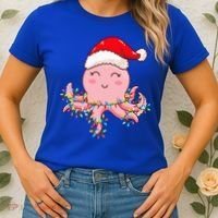 Octopus Christmas Hat Festive Holiday Gift for Octopus Lovers Women's T-Shirt thumb 2