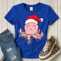Octopus Christmas Hat Festive Holiday Gift for Octopus Lovers Women's T-Shirt thumb 3
