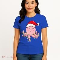 Octopus Christmas Hat Festive Holiday Gift for Octopus Lovers Women's T-Shirt thumb 4