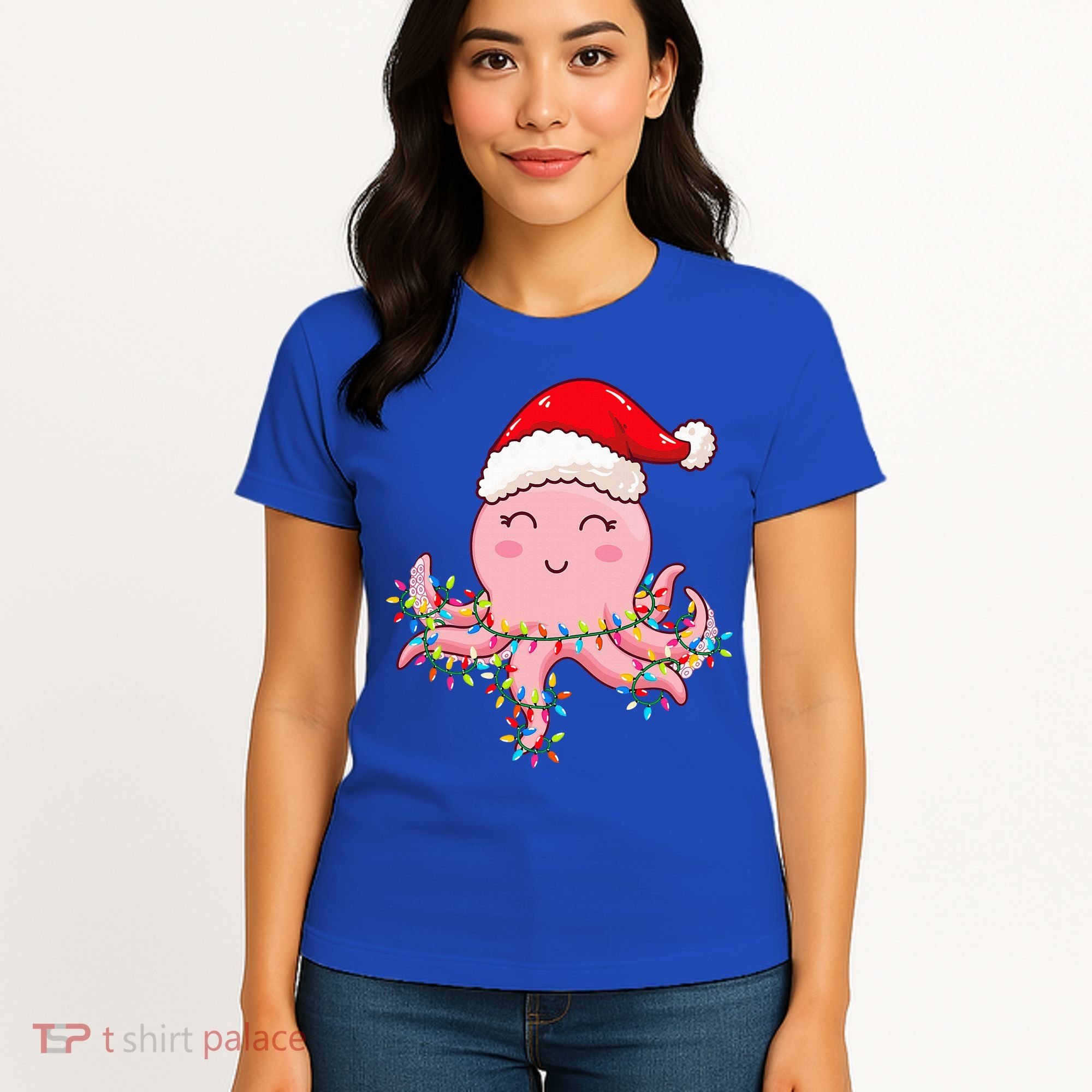 Octopus Christmas Hat Festive Holiday Gift for Octopus Lovers Women's T-Shirt