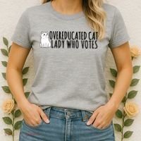 Overeducated Cat Lady Who Votes Kamala Harris 2024 Women's T-Shirt thumb 2