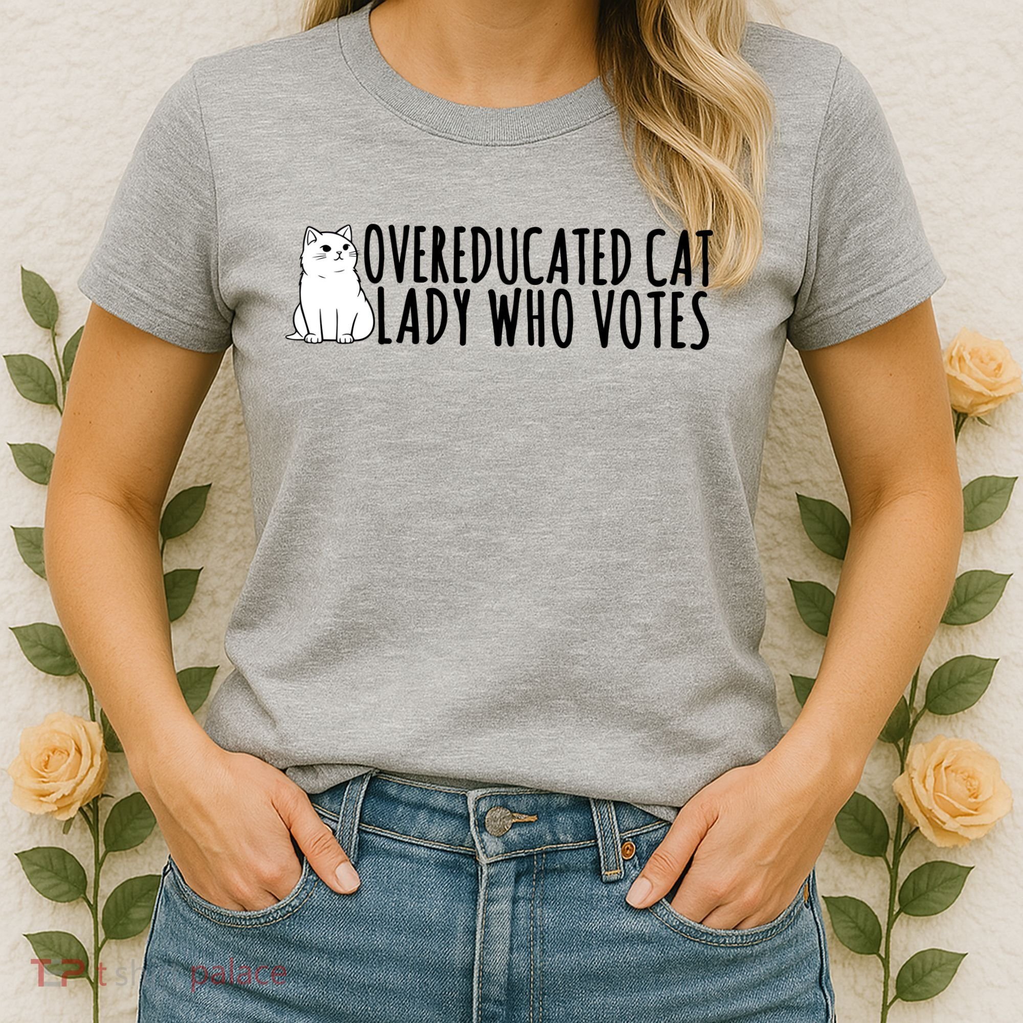 Overeducated Cat Lady Who Votes Kamala Harris 2024 Women's T-Shirt