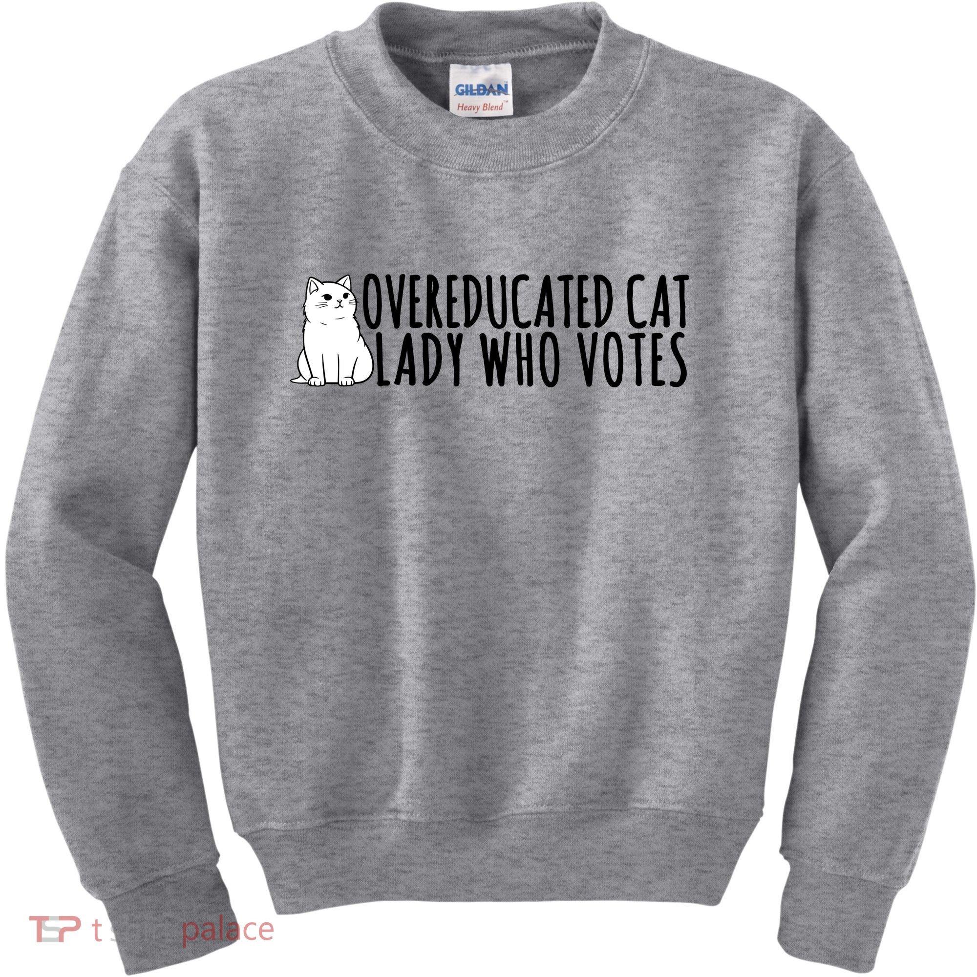 Overeducated Cat Lady Who Votes Kamala Harris 2024 Kids Sweatshirt