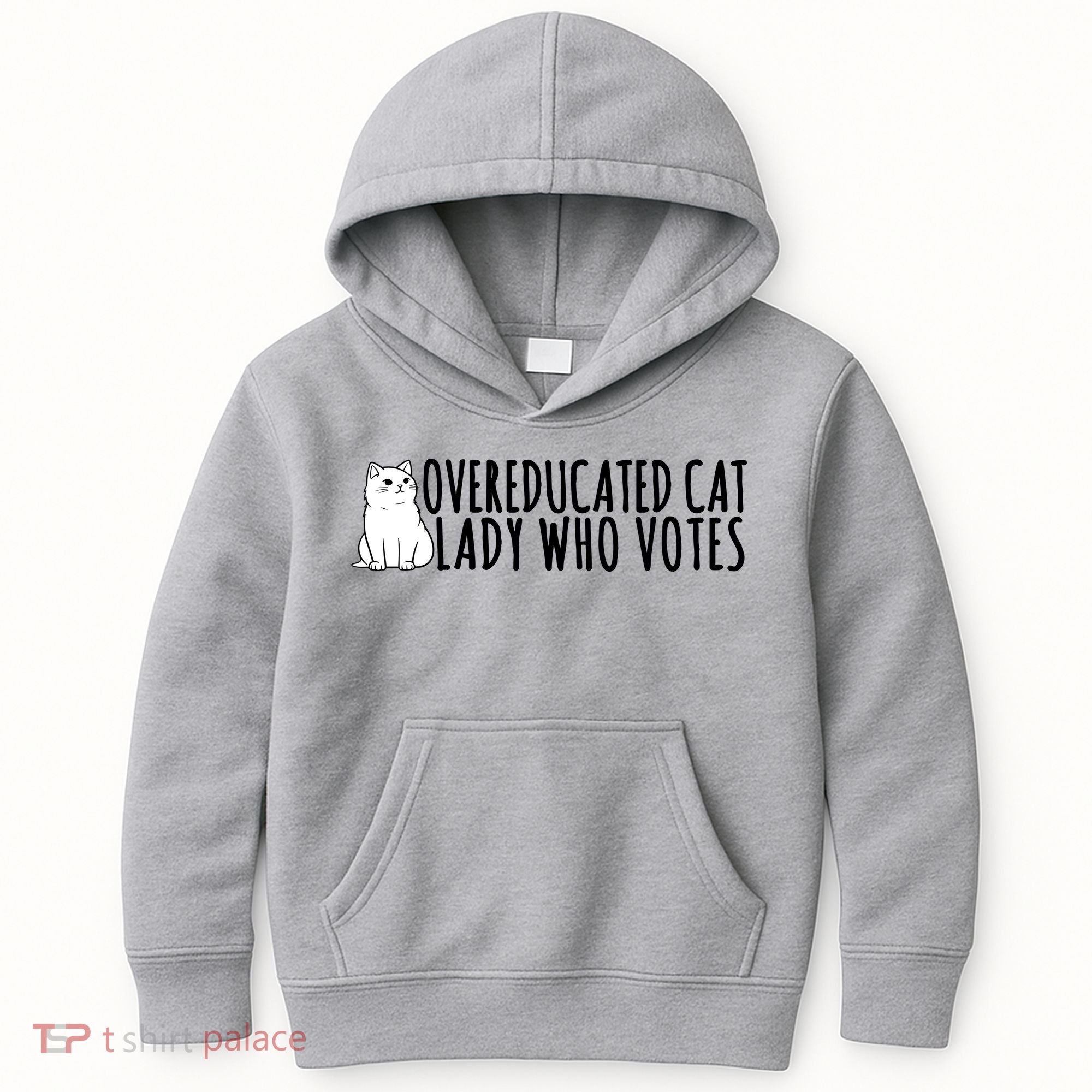 Overeducated Cat Lady Who Votes Kamala Harris 2024 Kids Hoodie