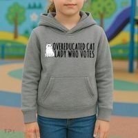 Overeducated Cat Lady Who Votes Kamala Harris 2024 Kids Hoodie thumb 3