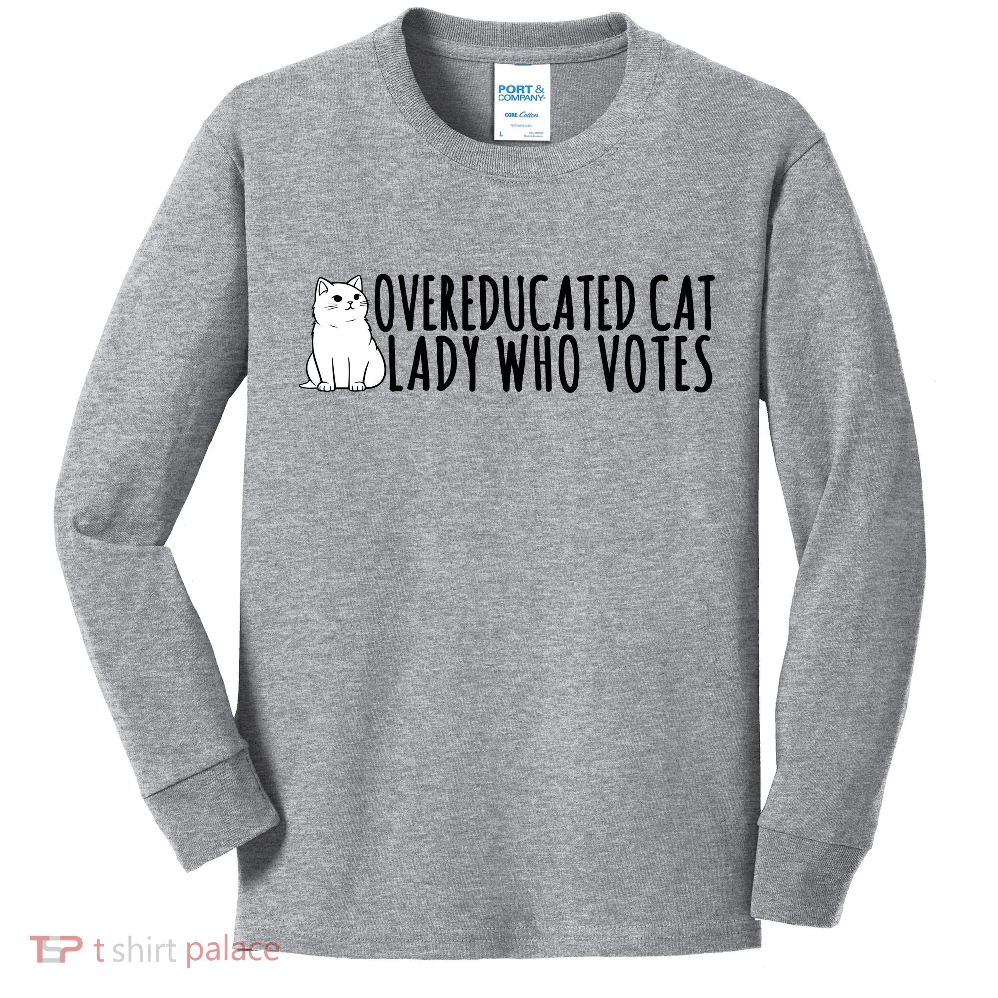 Overeducated Cat Lady Who Votes Kamala Harris 2024 Kids Long Sleeve Shirt