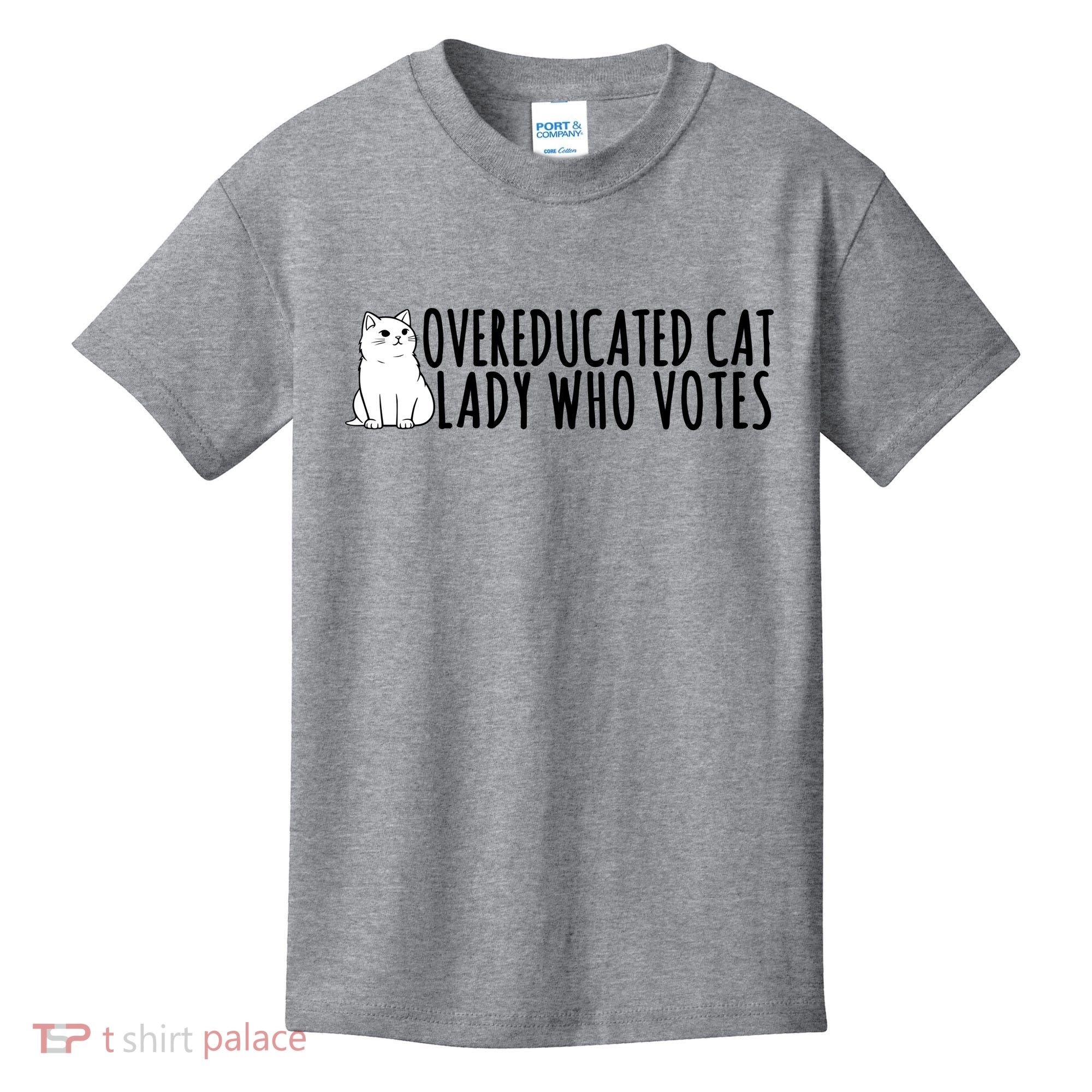 Overeducated Cat Lady Who Votes Kamala Harris 2024 Kids T-Shirt