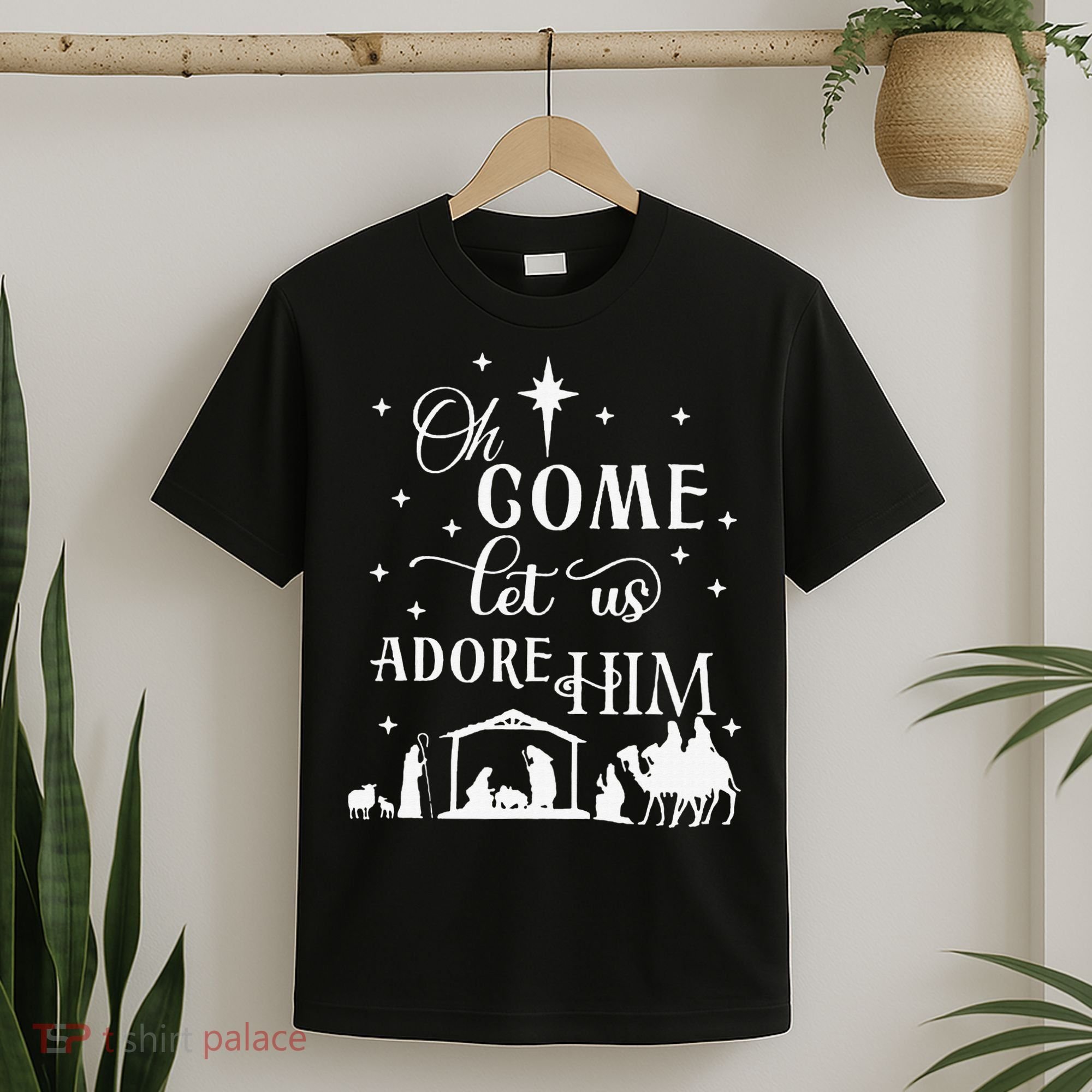 Oh Come Let Us Adore Him Christian Nativity Vintage Xmas T-Shirt