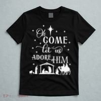 Oh Come Let Us Adore Him Christian Nativity Vintage Xmas T-Shirt thumb 5