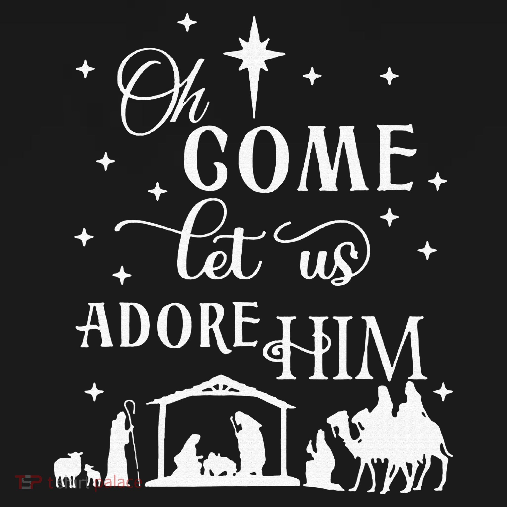 Oh Come Let Us Adore Him Christian Nativity Vintage Xmas T-Shirt