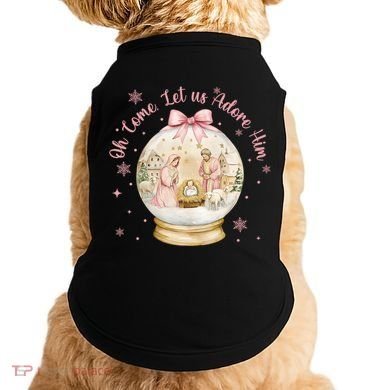 Oh Come Let Us Adore Him Jesus Nativity Scene Coquette Bow Gift Doggie Tank