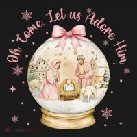Oh Come Let Us Adore Him Jesus Nativity Scene Coquette Bow Gift Women's Hoodie thumb 2