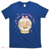 Oh Come Let Us Adore Him Jesus Nativity Scene Coquette Bow Gift T-Shirt thumb 0