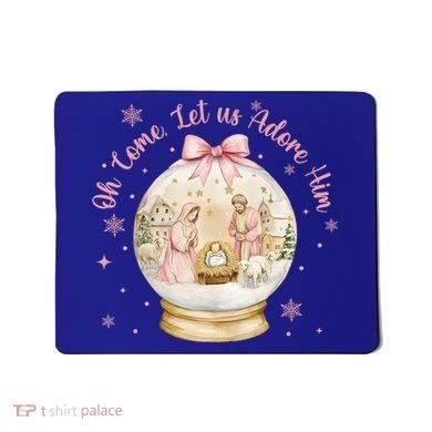 Oh Come Let Us Adore Him Jesus Nativity Scene Coquette Bow Gift Mousepad